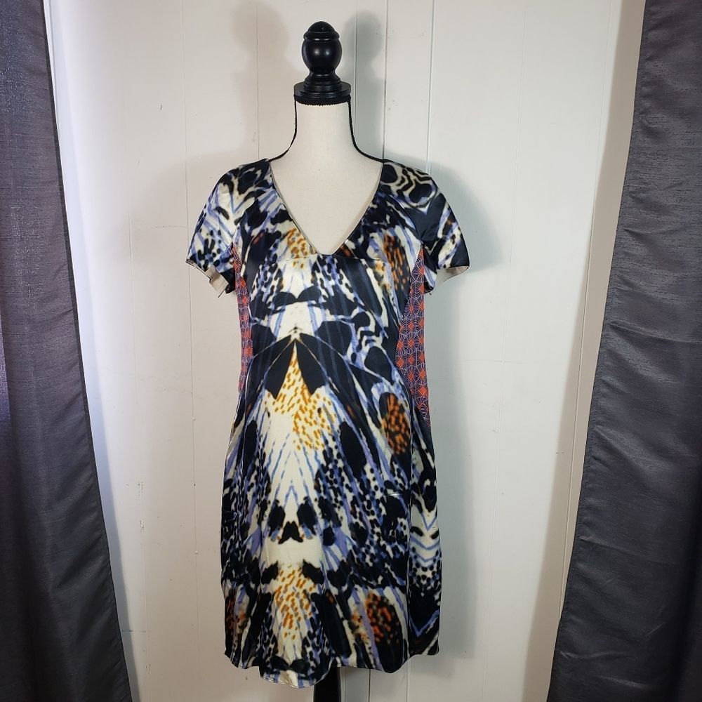 RACHEL ROY Collection Multicolored and Pattern Silk V Neck Sheath Dress Size 12